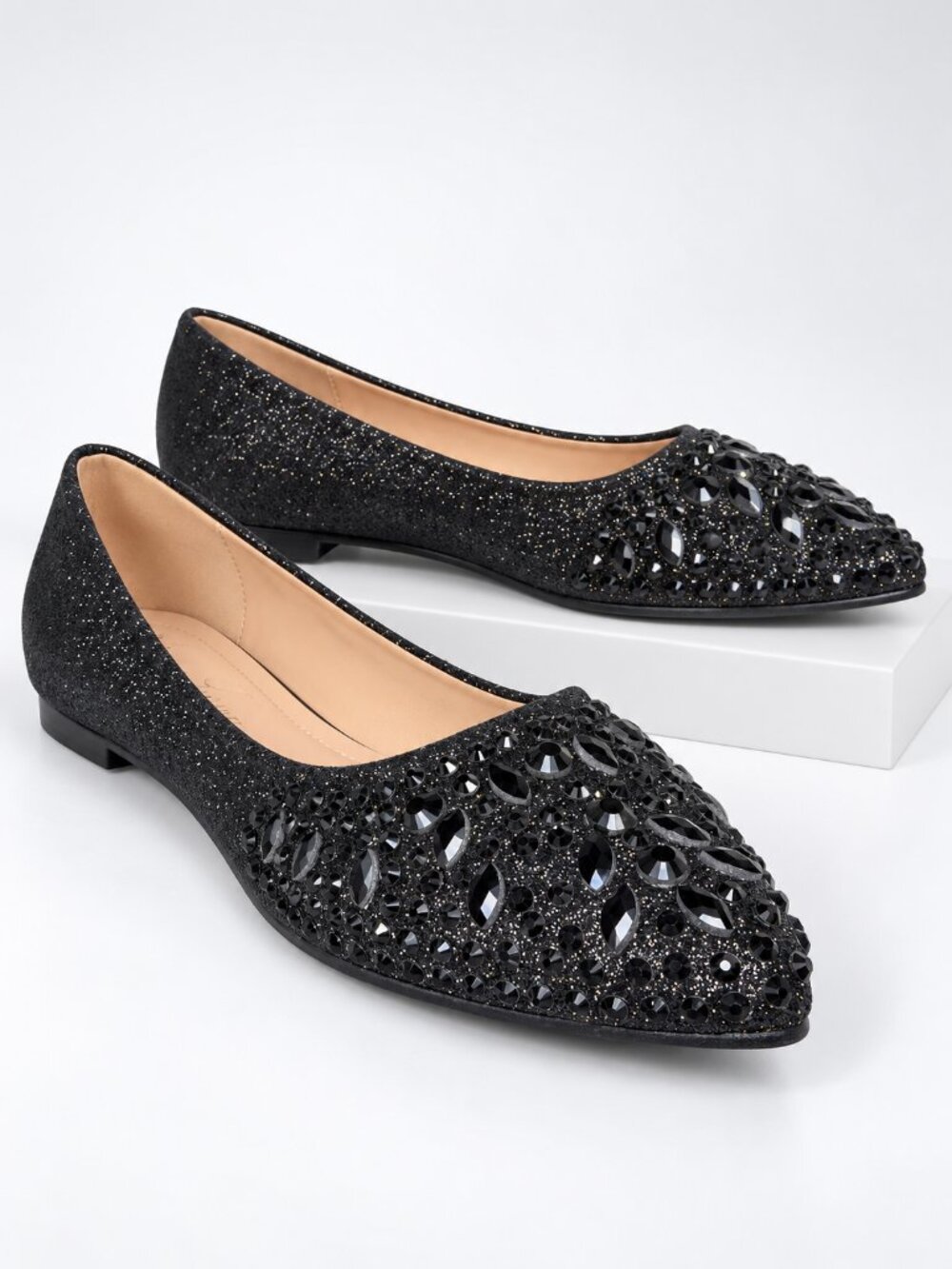 Lauren Lorraine Kelsey Black Jeweled Pointed Toe Flats US 9 NIB